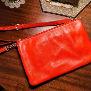 Fossil Leather Fire Engine Red Crossbody NWOT